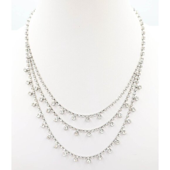 Silver Tone Three Strand Rhinestone Necklace Bridal Prom Formal Sparkle Unsigned - Picture 1 of 6